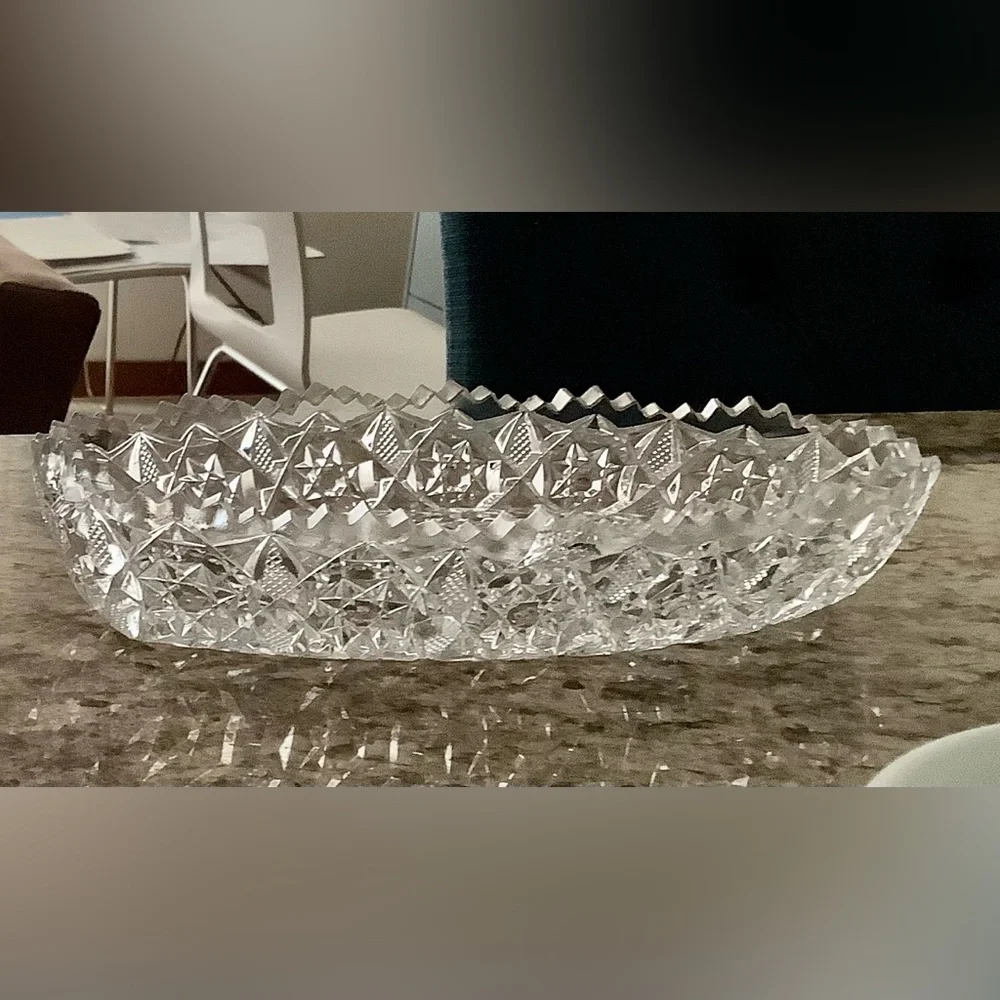 Vintage Fostoria cut glass relish dish. Marked Fostoria.